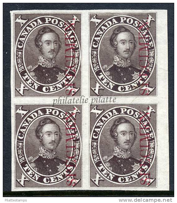 CANADA N°15c PRINCE ALBERT BRUN-NOIR EN BLOC DE 4 BDF SURCHARGE SPECIMEN - Andere & Zonder Classificatie