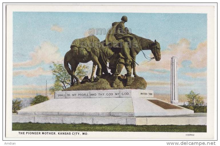 USA, KANSAS CITY MO, PIONEER MOTHER STATUE MONUMENT, PENN VALLEY PARK, C1920s-30s Vintage Unused Missouri Postcard - Kansas City – Missouri