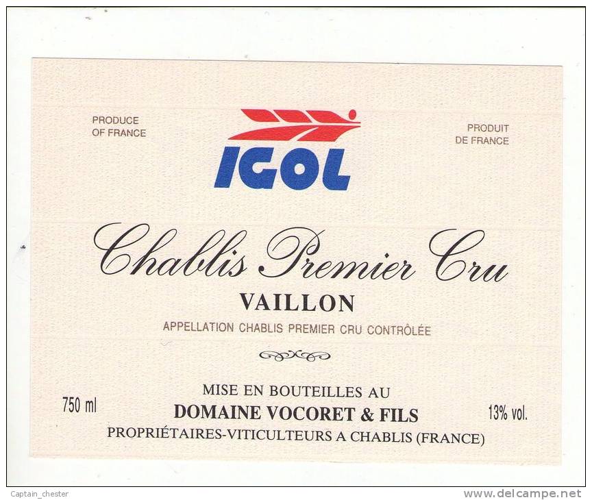 CHABLIS Premier Cru Vaillon ( Cuvée Spéciale IGOL ) - Bourgogne