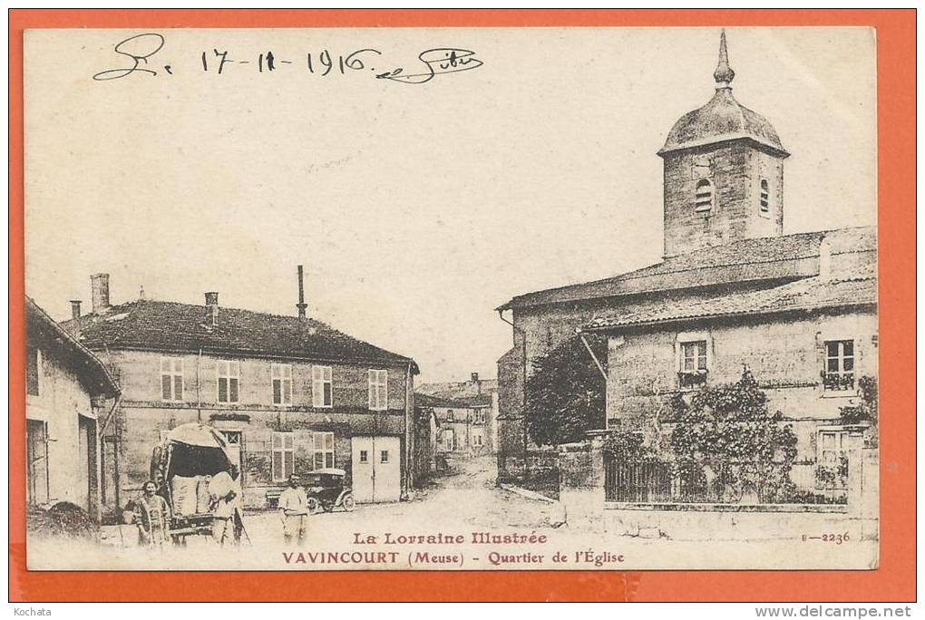 W011, Vavincourt, Quartier De L'Eglise, Animée, 2236 , Circulée 1916 Sous Enveloppe - Vavincourt