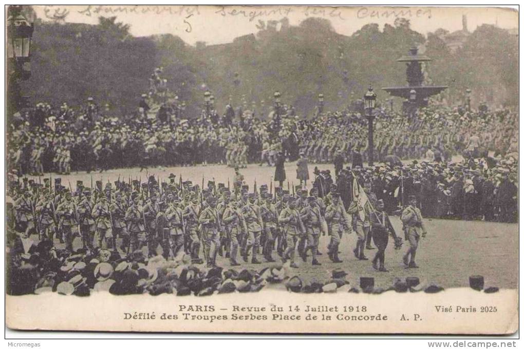 Paris - Revue Du 14 Juillet 1918 - Défilé Des Troupes Serbes Place De La Concorde - Régiments