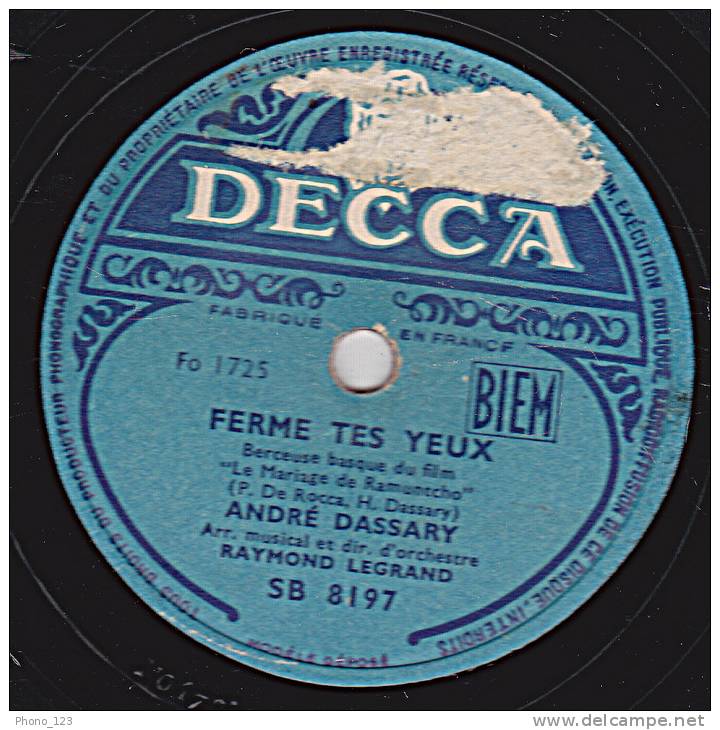 78 Tours - DECCA SB 8197 - ANDRE DASSARY - MARITCHU - FERME TES YEUX - 78 Rpm - Schellackplatten