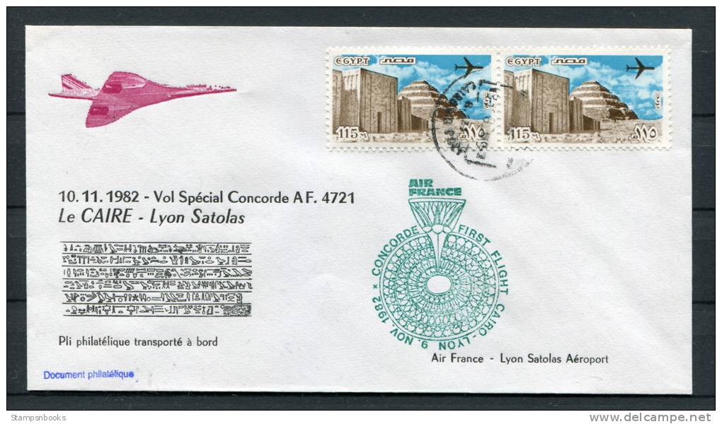 1982 Air France Cairo Egypt - Lyon Concorde Flight Cover - Concorde