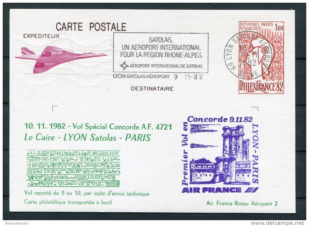 1982 Air France (Cairo Egypt) Lyon - Paris Concorde Flight Postcard - Concorde