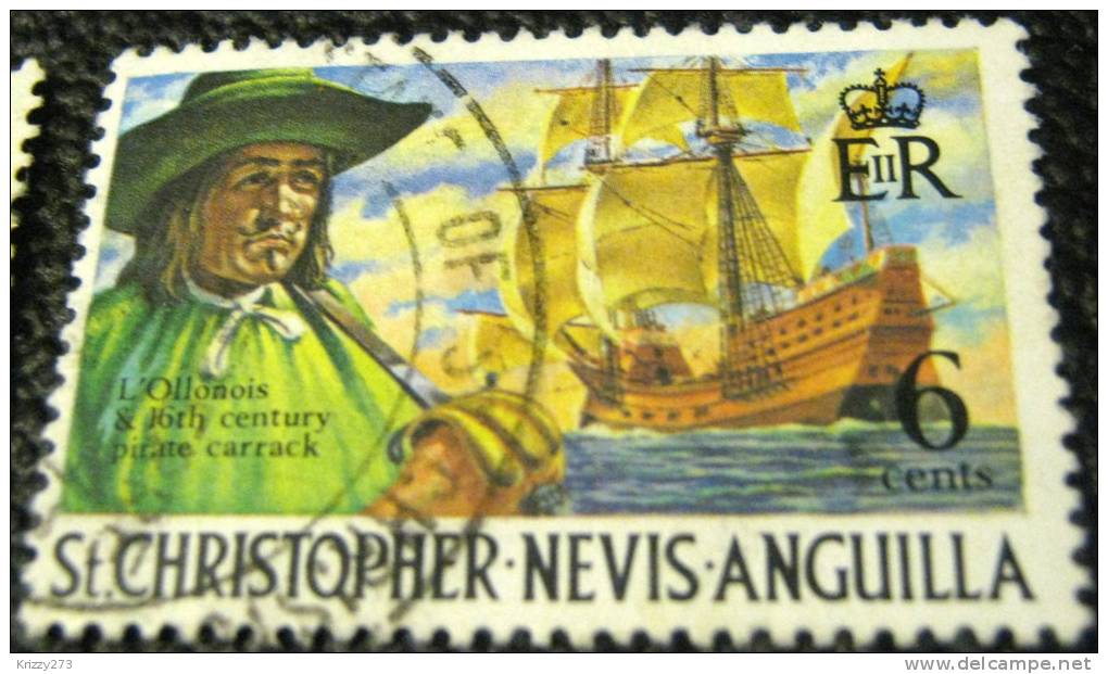 St Christopher Nevis And Anguilla 1970 L'Ollonois &amp; 16th Century Pirate Carrack 6c - Used - St.Christopher, Nevis En Anguilla (...-1980)