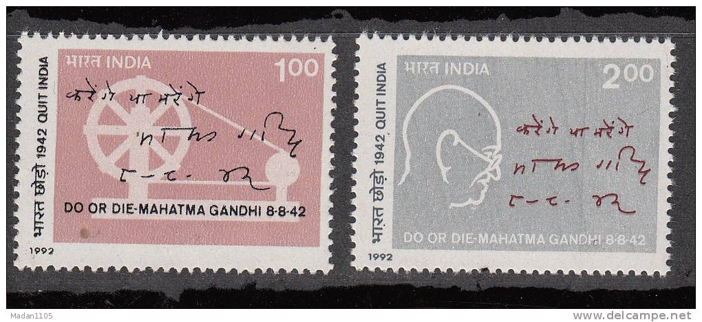 INDIA, 1992, 50th Anniversary Of Quit India Movement, 1942, Set 2 V,  MNH, (**) - Mahatma Gandhi