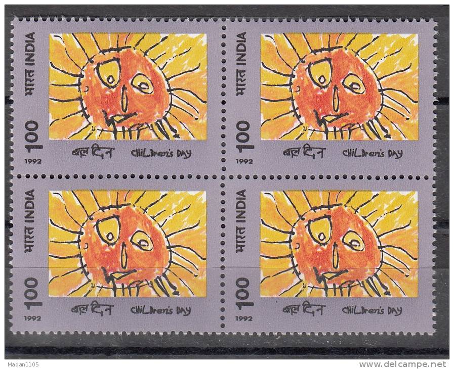 INDIA, 1992,  National Children´s Day, Childrens Day,  Block Of 4,  Sun, Astronomy MNH, (**) - Neufs