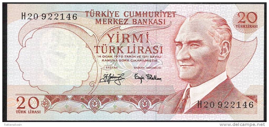 TURKEY  P187a   20 LIRA 1970  #H20    UNC. - Turquie