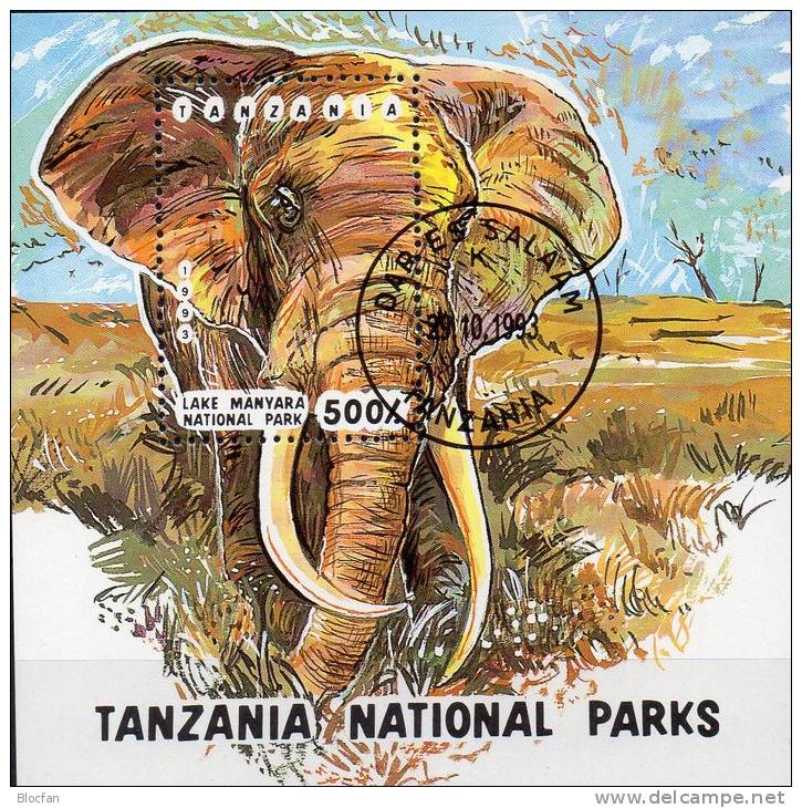 Naturschutz Elefanten Afrika 1993 Tanzania Block 228 O 4€ WWF Nationalpark Manyara Fauna Bloc Elephant Sheet Bf Tanzanie - Tanzania (1964-...)