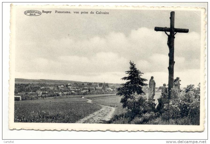 SUGNY-PANORAMA-VUE PRISE DU CALVAIRE-CARTE ENVOYEE-EDIT.TITEUX-MARCHAL-L´ABEILLE-SUGNY-VOYEZ 2 SCANS - Vresse-sur-Semois