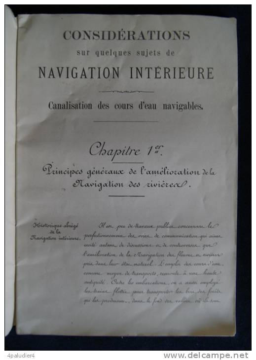 NAVIGATION BATELLERIE Canalisation Des Cours D'eau Navigables CARRO 1882 Ponts-et-Chaussées Planche - Boten