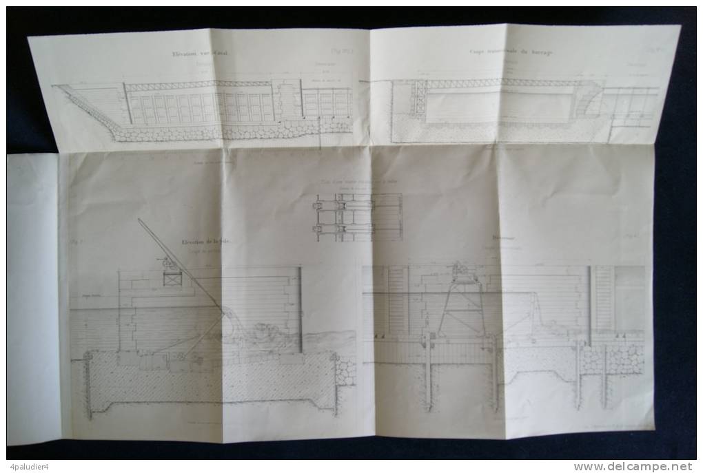 NAVIGATION BATELLERIE Canalisation Des Cours D'eau Navigables CARRO 1882 Ponts-et-Chaussées Planche - Boten