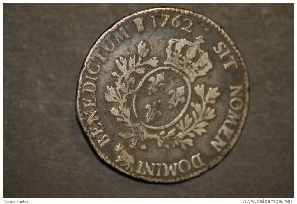 Monnaie, France, Monnaie Royale, Argent,  ECU Louis XV De Béarn Au Bandeau  1762 Vache Pau - 1715-1774 Luis XV El Bien Amado