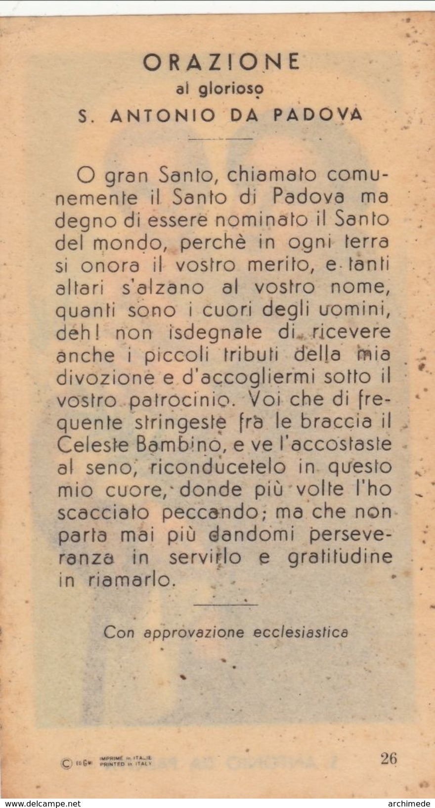 S. ANTONIO DI PADOVA - Andachtsbilder