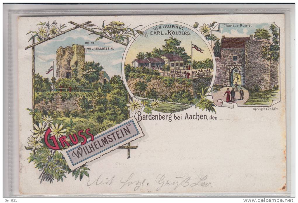 5102 WÜRSELEN - BARDENBERG, Gruss Von  Wilhelmstein, Restaurant Carl Kolberg, Lithographie - Wuerselen