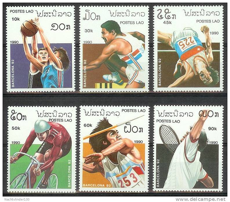 Mua407 SPORT OLYMPISCHE SPELEN TENNIS OLYMPIC GAMES BARCELONA BICYCLE BASKETBALL HIGH JUMP LAOS 1990 PF/MNH - Zomer 1992: Barcelona