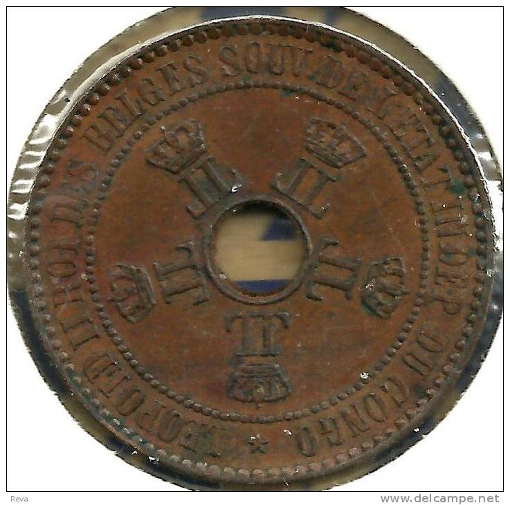 CONGO BELGIUM 5 CENTIMES STAR INSCRIPTIONS FRONT LEOPOLD II MONOGRAM BACK 1888/7 UNC KM3 READ DESCRIPTION CAREFULLY !!! - 1885-1909: Leopold II