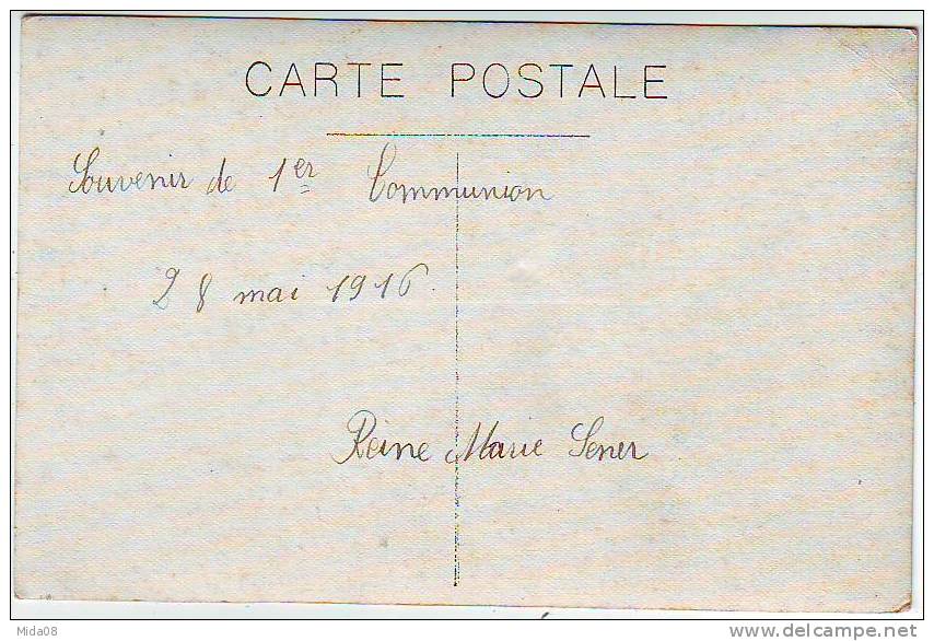CARTE PHOTO. SOUVENIR DE 1ere COMMUNION LE 28 MAI 1916 . REINE MARIE SENER Ou LENER. 2 BELLES JEUNES FILLES. ROBES. - Comuniones