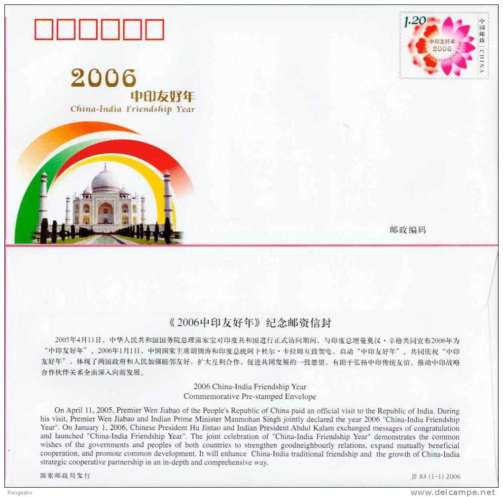JF 83 CHINA-INDIA FRIENDSHIP YEAR P-COVER - Covers