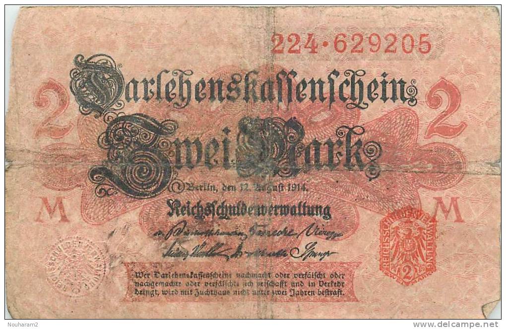 Billet Réf 305. Allemagne, Germany - 2 Mark - Zu Identifizieren