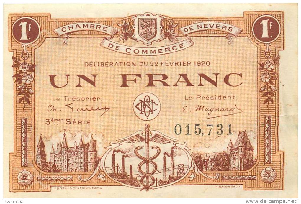Billet Réf 334. Chambre De Commerce De Nevers - 1 Franc - Chambre De Commerce