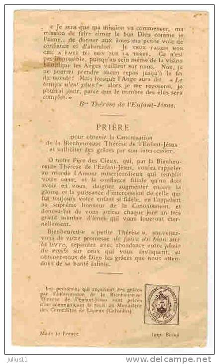 IMAGE PIEUSE RELIQUIA  : " La Bienheureuse Thérèse De L' Enfant Jésus  ...  " - Images Religieuses