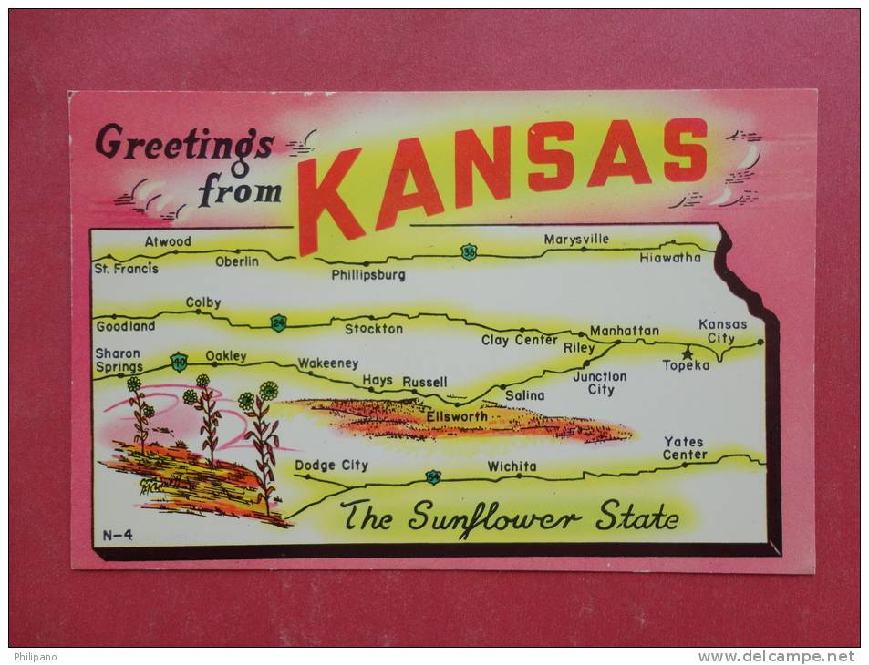 Greetings From  Kansas  The Flower State  Not Mailed   ==   =ref 905 - Andere & Zonder Classificatie