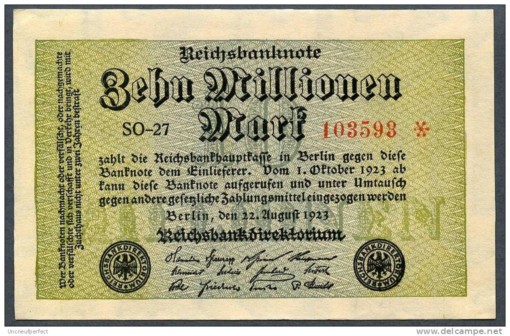 10 Millions Mark 1923 PICK106a Ro 105a  UNC ** N° SO-27   103592* - 10 Millionen Mark