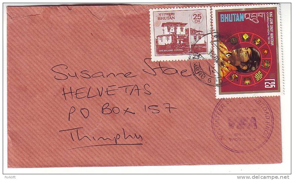 Bhutan Letter To Thimphu SG.279 Good Luck Signs Stamp And Board Cancel NEW ZEALAND BHUTAN PROGRAMME - Bhután