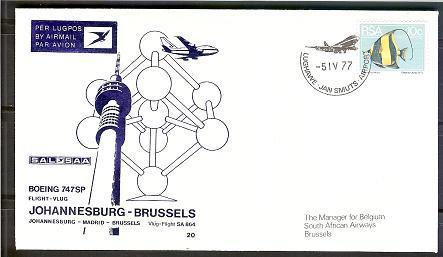 SOUTH AFRICA AIRWAYS 1977 Cover 20 JHB-Brussels  F2226 - Airplanes