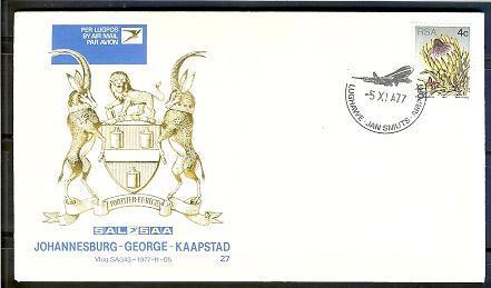 SOUTH AFRICA AIRWAYS 1977 Cover 27 JHB-Cape Town F2235 - Aerei