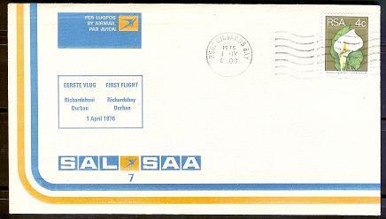 SOUTH AFRICA AIRWAYS Cover 7 Richards Bay-Durban F2208 - Airplanes