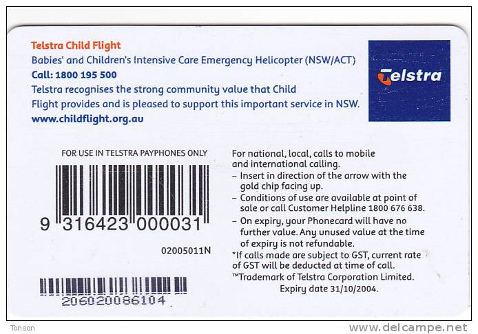 Australia, 02005011N, Telstra Child Flight (Exp.Oct'04), 2 Scans. - Australia