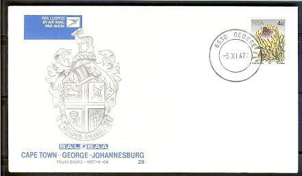 SOUTH AFRICA AIRWAYS 1977 Cover 28 Cape Town-JHB F2236 - Airplanes