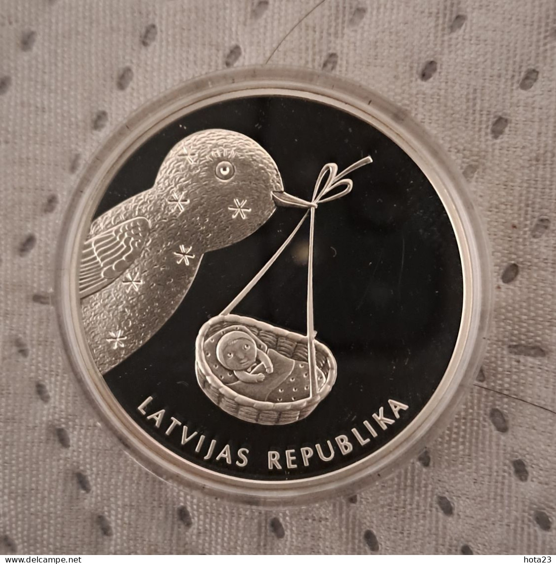 Latvia 2013 SILVER COIN 1 Lats Baby Cradle + Mouse + Bird Proof - Latvia