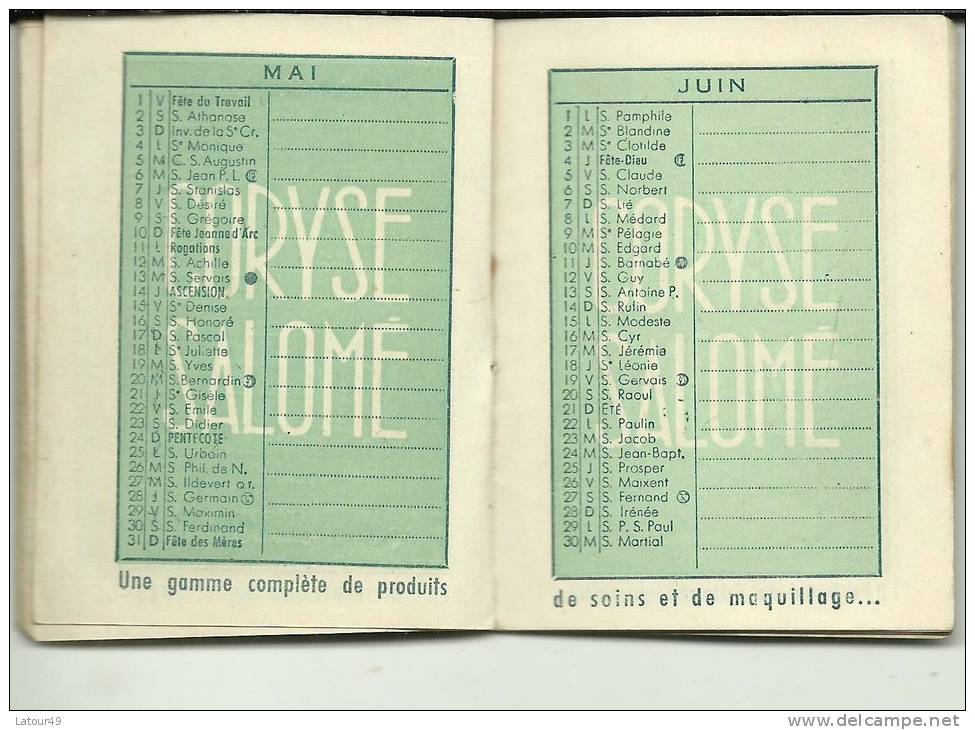 Calendrier 1953  Coryse Salome  Parfums Poudres Produite De Beaute - Petit Format : 1941-60