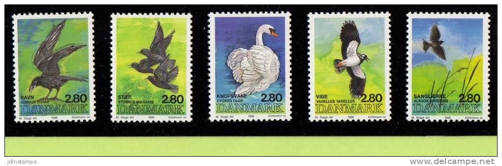 DEN SC #823a-e MNH  1986 National Bird Candidates / Finalists, CV $10.00 - Unused Stamps