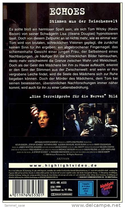 VHS Video Thriller ,  Echoes - Stimmen Aus Der Zwischenwelt  - Mit Kevin Bacon, Kathryn Erbe, Illeana Douglas - Von 1999 - Crime