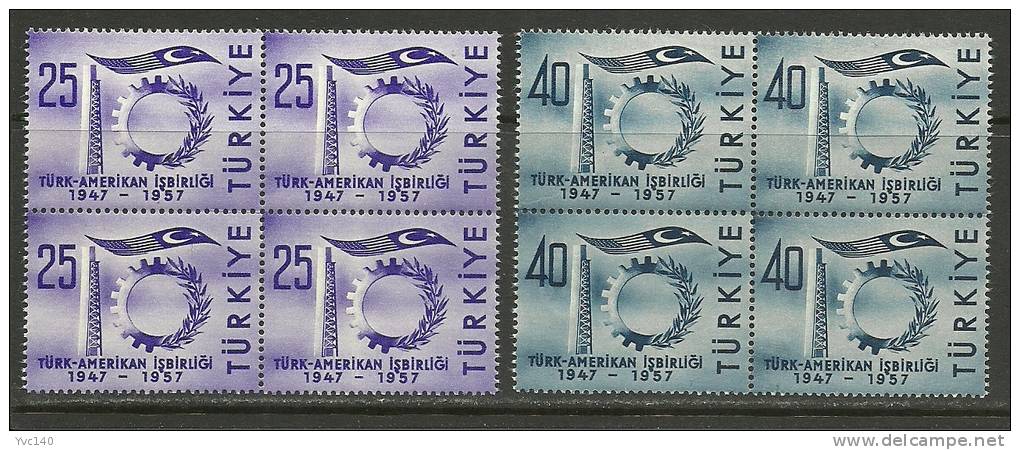 Turkey; 1957 10th Year Of Turkish-American Collaboration (Block Of 4) - Ungebraucht