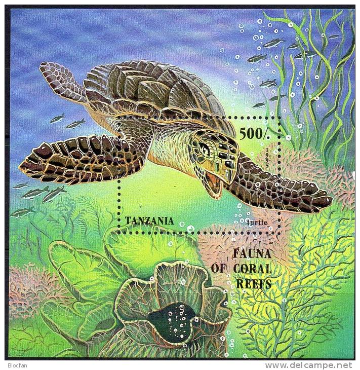 Meeres-Tiere 1993 Tanzania Block 210 ** 8€ WWF Schildkröte In Coral-Reefs Blocchi Bf Bloc Fauna More Sheet Of Tanzanie - Tanzania (1964-...)