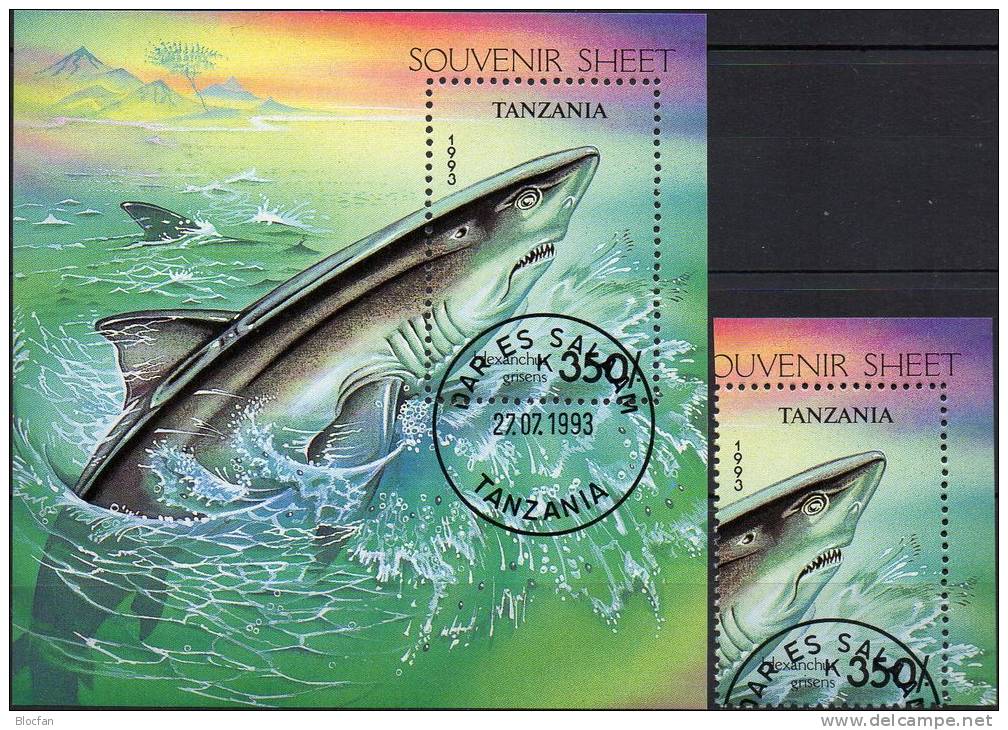 Meerestiere 1993 Tanzania 1590+ Block 225 O 5€ WWF Hexanchus Hai Im Meer Hoja Blocchi Blocs More Fauna Sheet Bf Tanzanie - Delfines