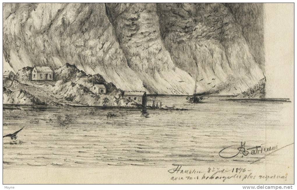 Dessin Crayon De 1896  :  FJORD De NORVEGE ???   Signé , Daté  Avec Hommage , Signature à Déchifrer - Dessins