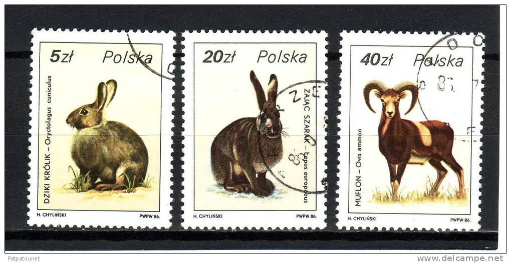 Pologne YV 2829; 2833/4 O 1966 Lapin Lièvre Mouflon - Rabbits