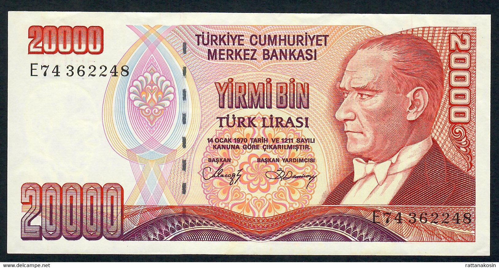 TURKEY  P201  20.000 LIRA  1970  #E74  AU-UNC. - Türkei