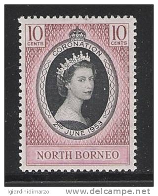 BORNEO DEL NORD-1953 - VALORE NUOVO STL DA 10 C. COMMEMORATIVO DELLA INCORONAZIONE DI ELISABETTA II° - IN OTTIME CONDIZ. - North Borneo (...-1963)