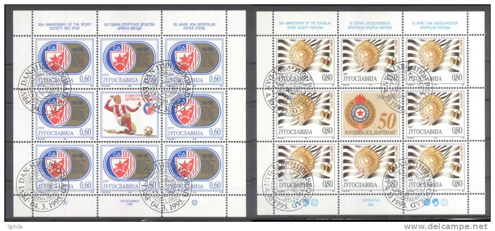 Jugoslawien – Yugoslavia 1995 "Red Star" And "Partizan" Mini Sheets CTO, Minor Imperfections; Michel # 2706, 2735 - Blocks & Sheetlets