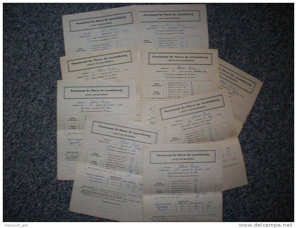 Lot De 9 Bulletins Scolaires 1952 Pensionnat Bx Pierre De Luxembourg ( Ligny - En - Barrois ) - Diploma's En Schoolrapporten