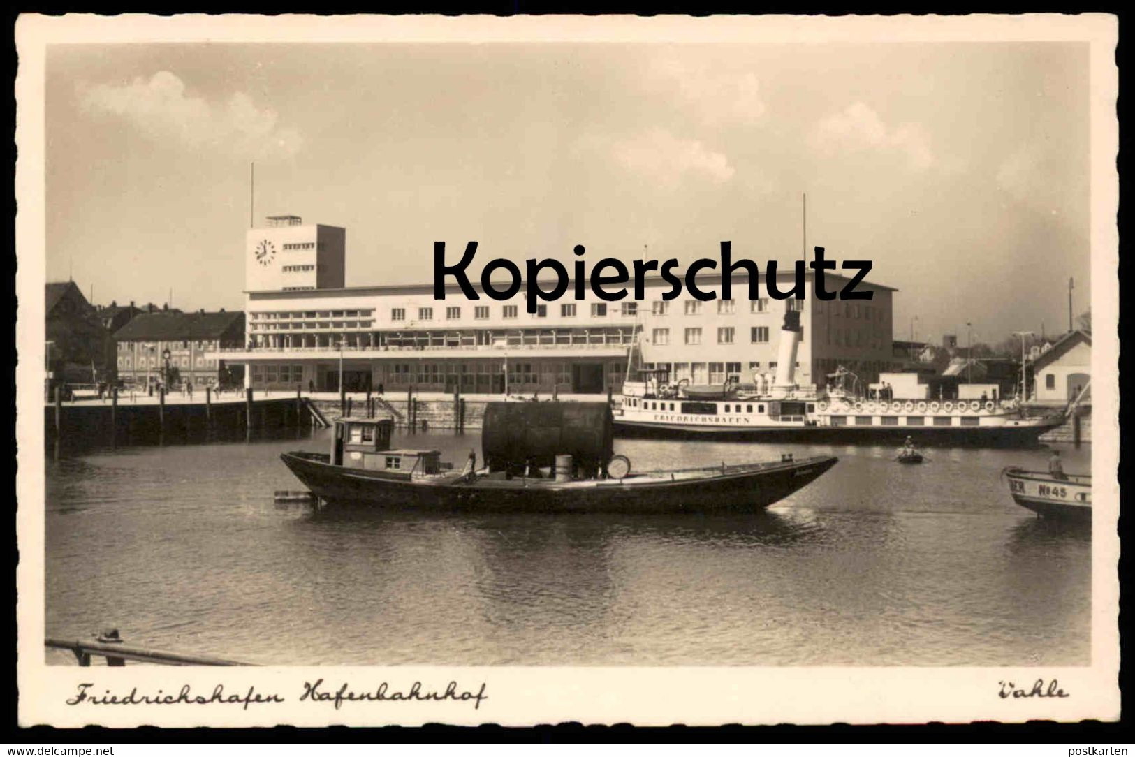 ALTE POSTKARTE FRIEDRICHSHAFEN HAFENBAHNHOF BETANKUNGSSCHIFF TANKSCHIFF Tanker Cargo Ship Steamship Schiff Frachtschiff - Petroliere