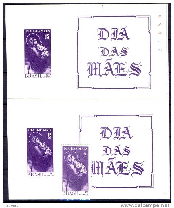 #H186. Brazil 1967. Mothers Day. Michel 1135 + Block 20 With/without Counting Number. MNH(**) - Neufs