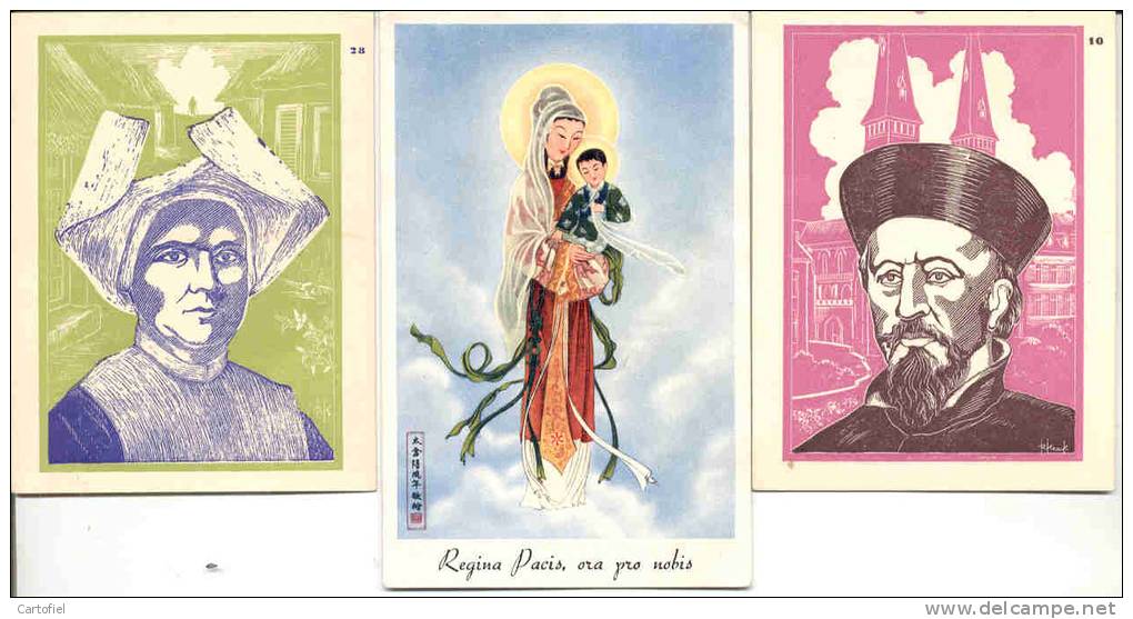 CHINA-CHINE-SOEUR-MARIE-AMANDINE-PERE-THEOPHILE-VERBIST-REGINA-PACIS-LOT OF 3 COLORED CHROMOS-SUPER-LOOK AT 2 SCANS! ! ! - Images Religieuses